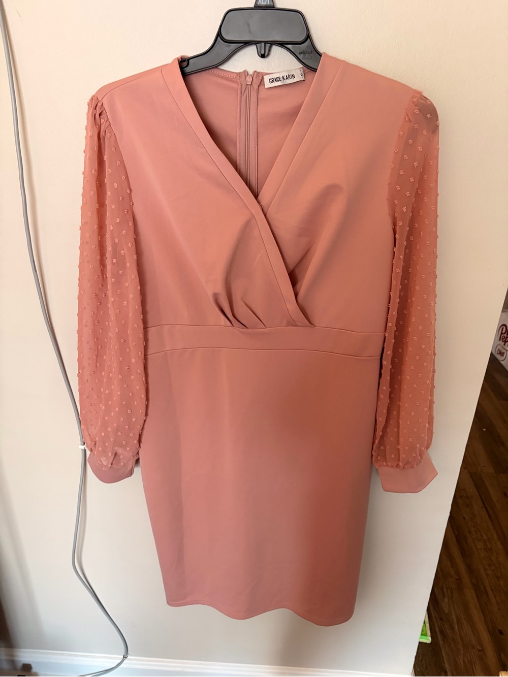 Grace Karin Mauve Wrap-Front Long Sleeve Cocktail Dress